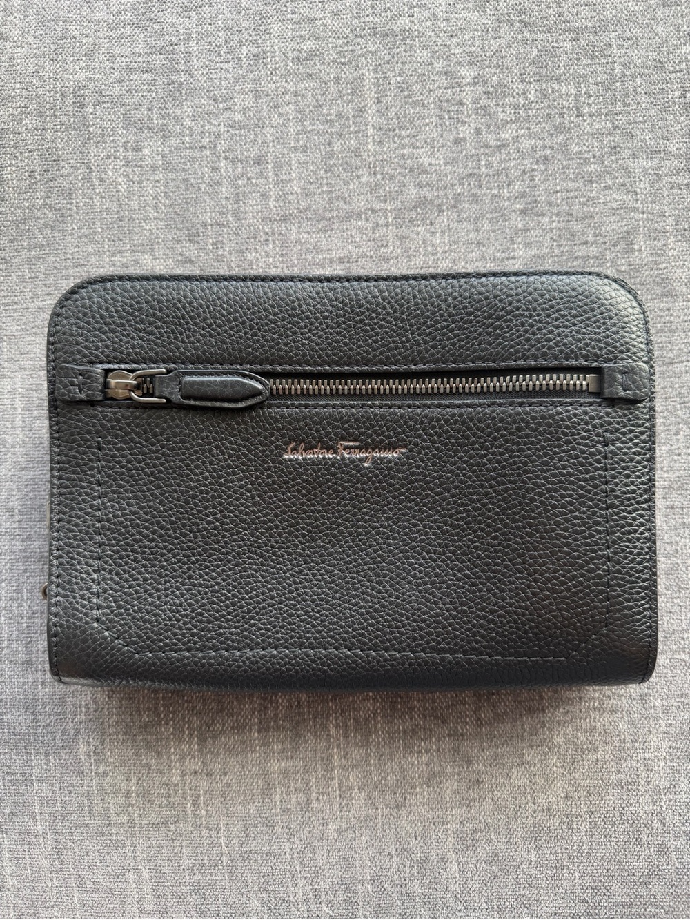 SALVATORE FERRAGAMO Black Pebbled Leather Clutch Bag